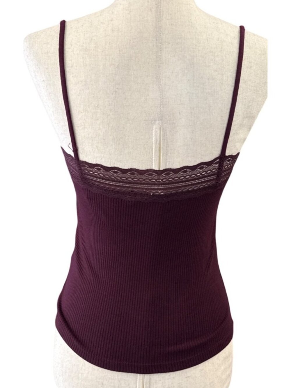 Madewell Women Lace-Trim Square-Neck Tank~Size M~Dark Pomegranate Cami NWT L7 19 - Picture 5 of 9